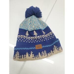 Winter Hat Mountain High Nature Park Blue Pom Unisex One Size Preppy Cap Tree